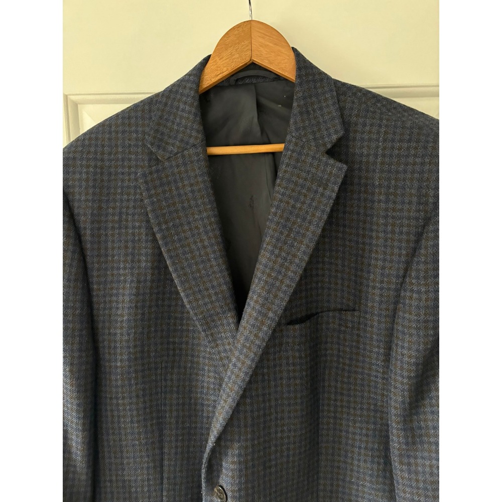 Ralph Lauren Black Label Sport Coat Mens 48R Blue Brown Houndstooth Wool Blazer